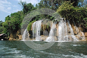 Beautiful view of the waterfalls near the River Kwai in Thailand