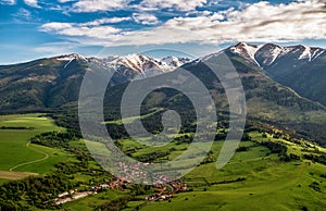 Beautiful view of Western Tatras mountains in Slovakia. Village  Konska under and peak Baranec at background