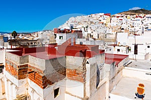 Beautiful view of white color medina o the Tetouan city, Morocco, Africa