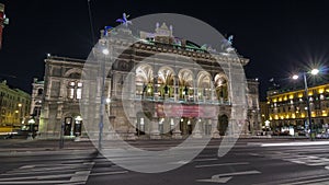 Beautiful view of Wiener Staatsoper night timelapse hyperlapsecin Vienna, Austria photo