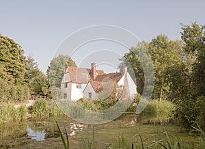 Beautiful view of Willy Lott`s House Cottage at flatford mill su