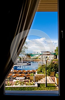 Beautiful view from the window on swimming pool