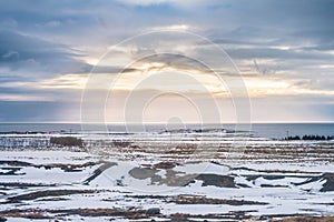 Beautiful view and Winter Landscape picture of Iceland winter sea
