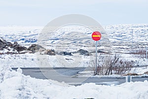 Beautiful View and winter Landscape picture in Thingvellir National park, Iceland in the winter, covered by snow.