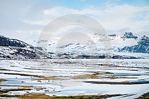 Beautiful view and winter Landscape with snow-capped mountain an