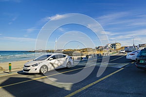 Beautiful view of Woljeong beach alongside coastal road at Jeju Island South Korea photo