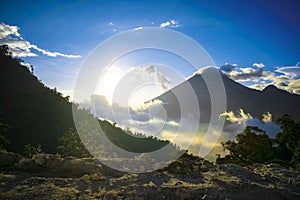 Beautiful viewpoint and view of the volcano Santa Maria Quetzaltenango,