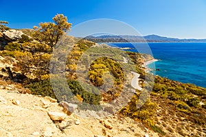 Beautiful views of the coast of island of Rhodes Greece