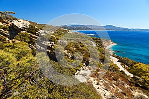 Beautiful views of the coast of island of Rhodes Greece