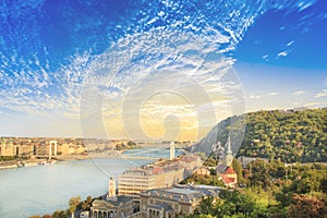 Beautiful views of the Danube and the Gellrt Hill in Budapest, Hungary photo