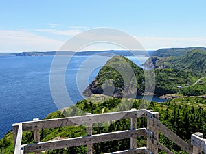 Beautiful views hiking the east coast trail from a lookout  Below is the vast atlantic ocean, rugged headlands, and green forests