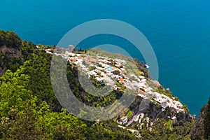 Beautiful views on Praiano town from path of the gods, Amalfi coast, Campagnia region, Italy