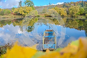 Beautiful views of the river Berounka a Wooden boats in the autumn season