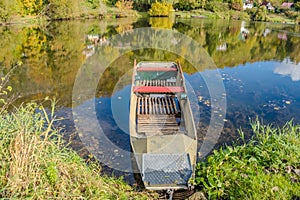 Beautiful views of the river Berounka a Wooden boats in the autumn season