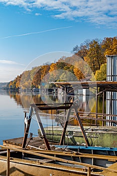 Beautiful views of the shore of a large lake.