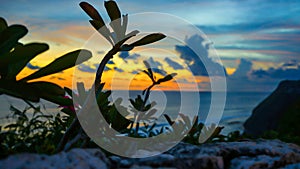 Beautiful views of the sky at sunset on the beach from the cliff