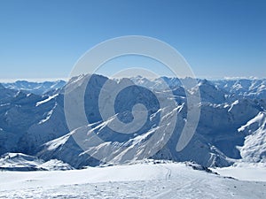 Beautiful views of snow-capped mountains at noon