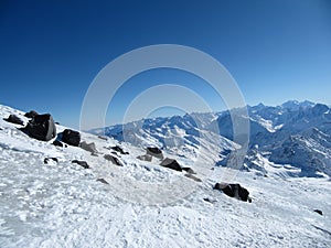 Beautiful views of snow-capped mountains at noon