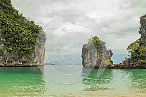 Beautiful views of the steep rock cliffs on the sea