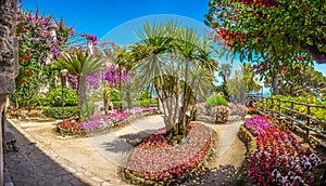 Beautiful Villa Rufolo gardens in Ravello at Amalfi Coast, Italy