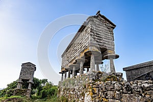 Beautiful village of Boano in Spain, unique for its horreos, traditional granary barns