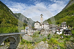 Beautiful village of Lavertezzo in Verzasca vally in canton of Ticino