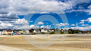 Beautiful village of Morgat with the sand beach and rocky coastline, Finistere, Brittany Bretagne, France