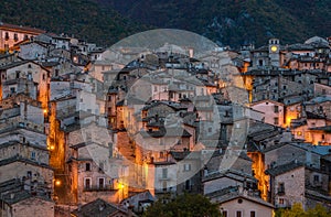 The beautiful village of Scanno in the evening, during autumn season. Abruzzo, central Italy. photo