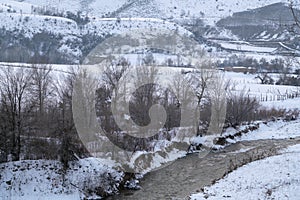 Beautiful village in the West Tianshan Mountains in winter