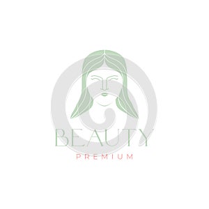 beautiful village women feminist long hair smile minimalist logo design icon vector illustration
