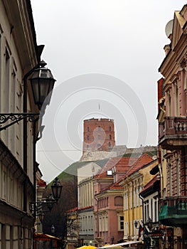 Beautiful Vilnius cityscape with Gediminas\' Tower and central street, the capital of Lithuania