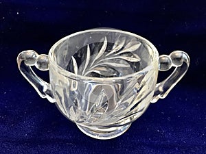 Beautiful Vintage Antique Floral Leaf Design Art Nouveau Clear Crystal Open Sugar Bowl