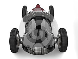 Beautiful vintage black racing sports car - top down front view