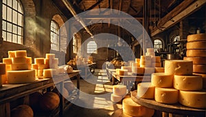 Beautiful vintage cheese factory traditional industry various