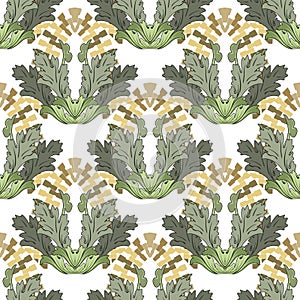 Beautiful vintage floral seamless pattern. Abstract backet with green Baroque style leaves, branches. Zippers. Modern decorative