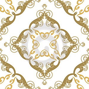 Beautiful vintage floral seamless pattern. Arabesque vector background. Repeat line art tracery backdrop. Colorful design on white