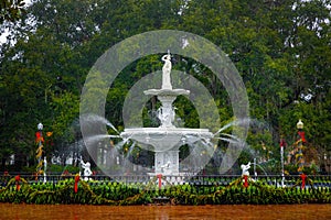 Beautiful vintage fountain at Forsyth Park in Savannah Georgia