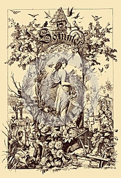 Vintage frontispiece chapter decoration, summer season