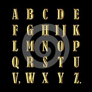 Beautiful vintage gold alphabet.  Antique stylization. Vector illustration.