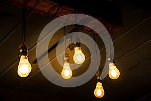 Beautiful vintage luxury light bulb hanging decor glowing in dark