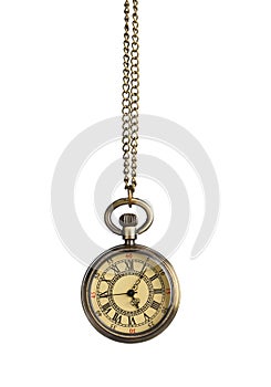 Beautiful vintage pocket watch with chain isolated. Hypnosis session