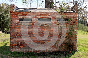 A beautiful vintage rustic old weathered red brick manor house estate garden shed building