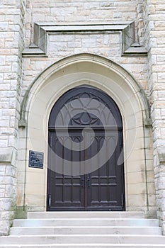 Beautiful Vintage Stone Church with articulate Cathederal Entrance Door