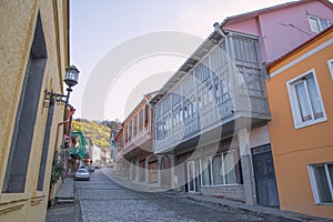 Beautiful vintage wooden balcony in Signagi, Georgia