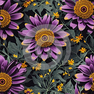 Beautiful violet color fanstastic flowers seamless pattern photo