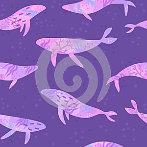 Beautiful violet underwater whales.