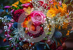 Beautiful, vivid, colorful mixed flower bouquet photo