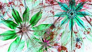 Beautiful vividly colored modern flower background in green, red, cyan colors photo