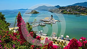 Beautiful Vlacherna Monastery and Mouse island.Pontikonisi Corfu - Kerkyra. Greece. Beautiful colorful island for summer holiday