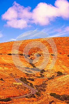 Beautiful volcanic desert landscape. Tropical wallpaper. Travel concept. Canary islands. Fuerteventura